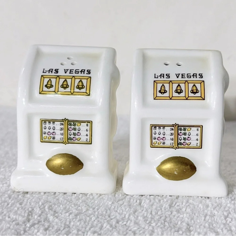 Vintage Las Vegas Ceramic Salt & Pepper Shakers Rare Collectible Nostalgia